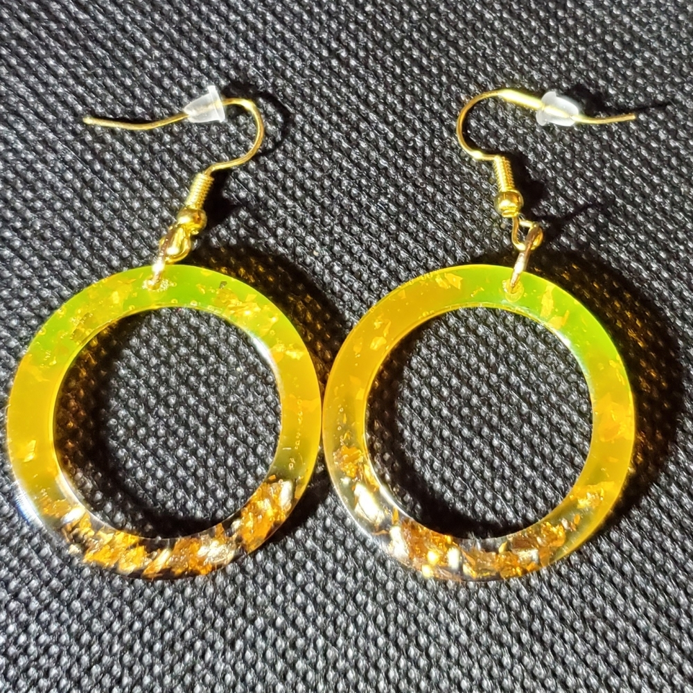 Gold and Blue Resin Hoop Earrings - Picture 7 of 9